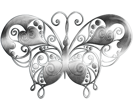 A Silver Butterfly With Swirls And Dots