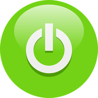 A Green Button With A White Power Button