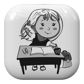 A Cartoon Of A Girl At A Desk
