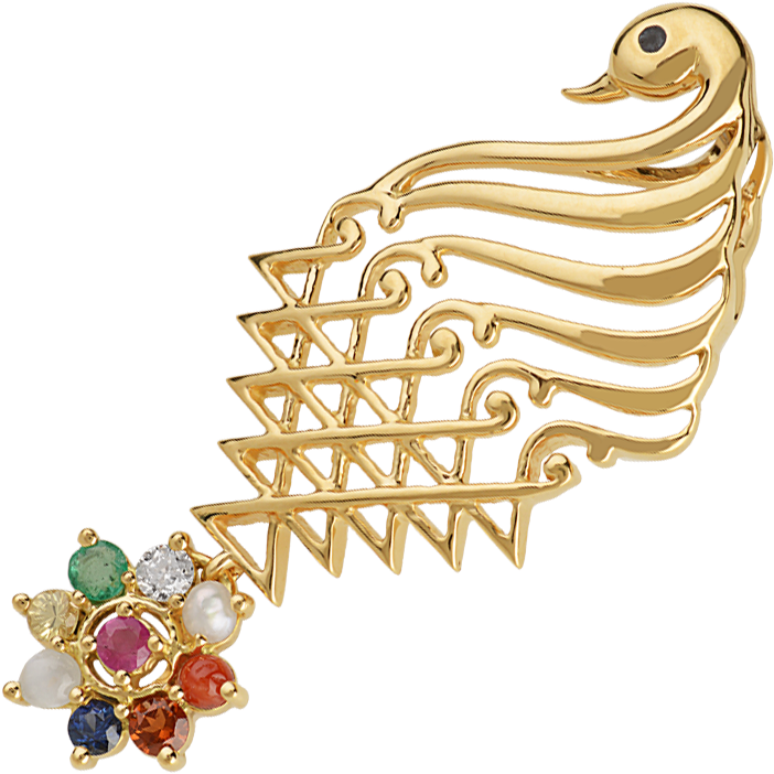 A Gold Bird Brooch With Multicolored Gems