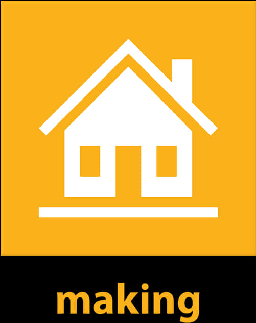 A Yellow And White Sign With A House On It