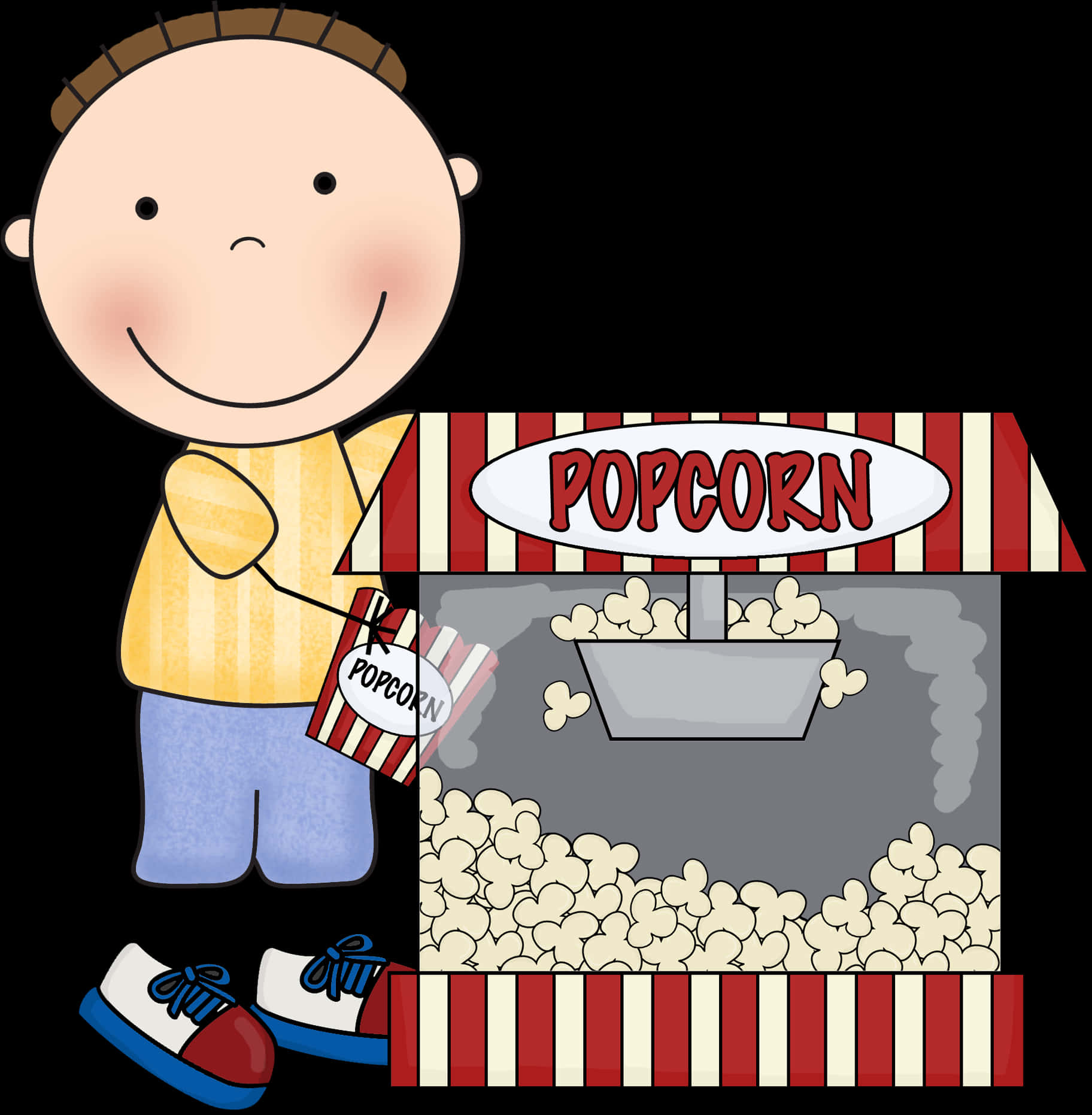 A Cartoon Of A Boy With Popcorn