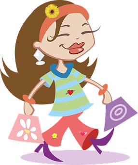 A Cartoon Of A Girl With Shopping Bags