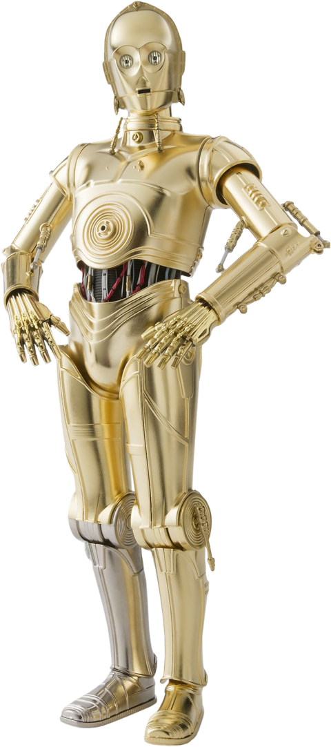 A Gold Robot With Hands On Hips