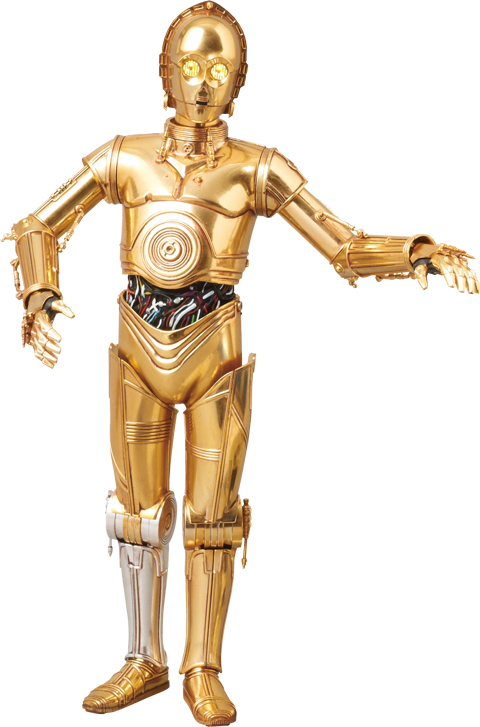 A Gold Robot With Arms Out