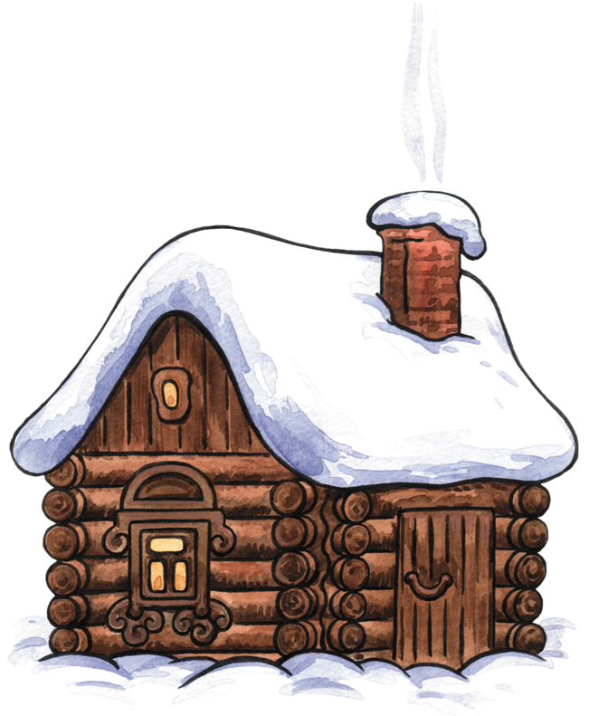 Cabin Clipart Scenary - Winter Log Cabin Cartoon, Hd Png Download