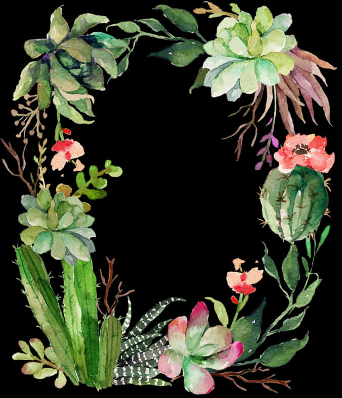 A Watercolor Painting Of A Cactus And Succulent Plant