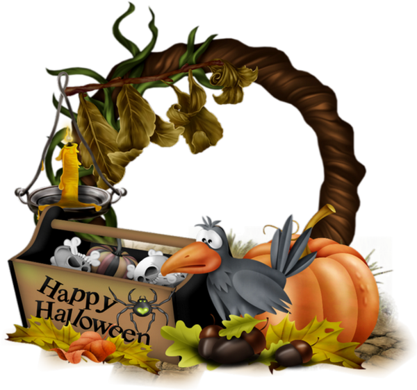 A Cartoon Bird With A Pumpkin And A Candle In A Wooden Box