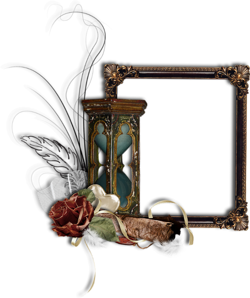 A Frame With A Clock And Flowers