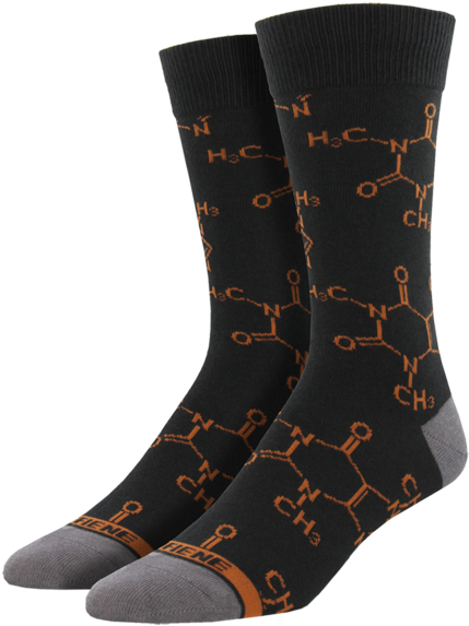 A Pair Of Black Socks With Orange Letters On Them