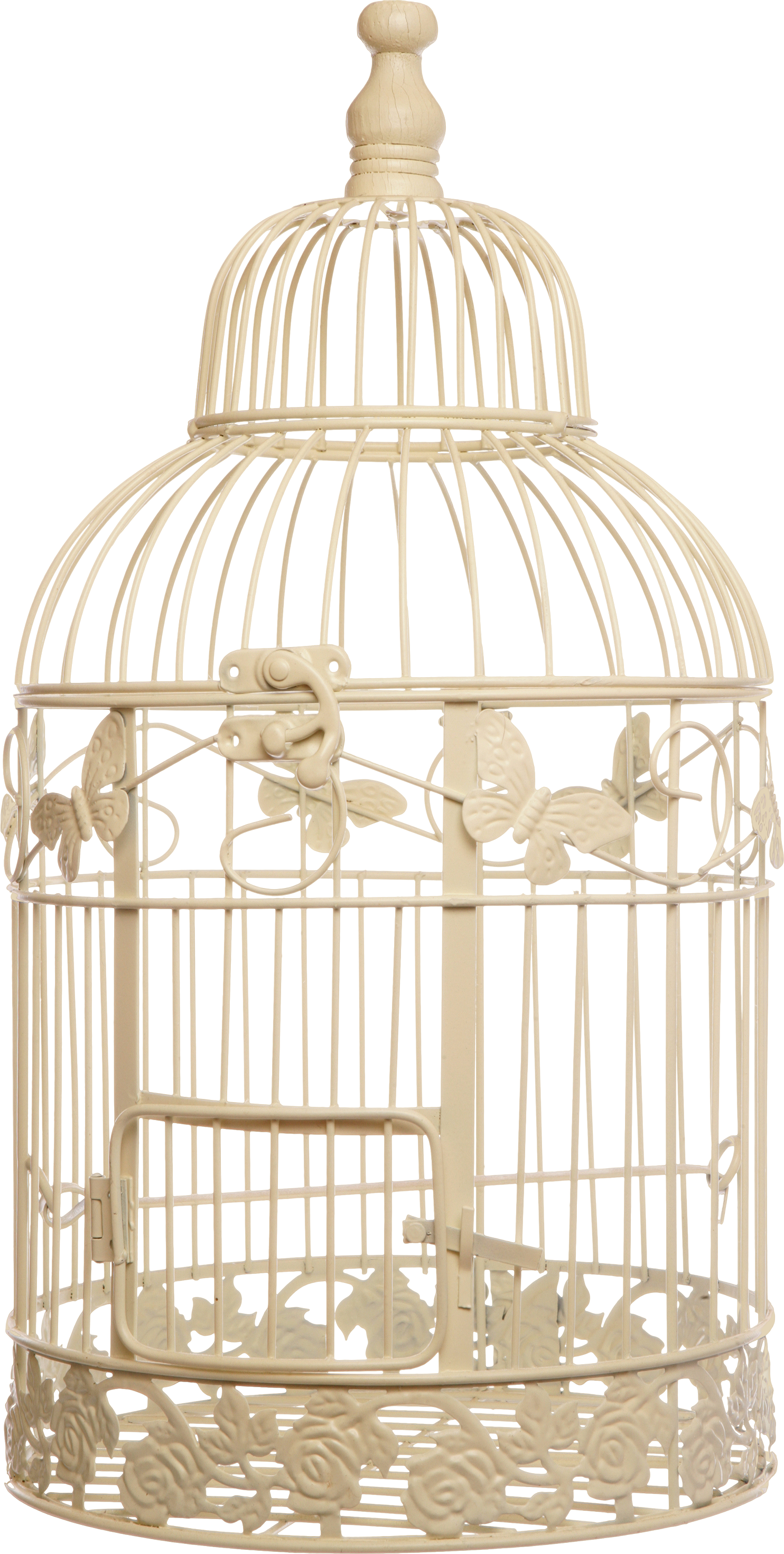 A White Bird Cage With Butterflies On It