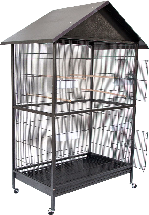A Black Bird Cage With A Roof