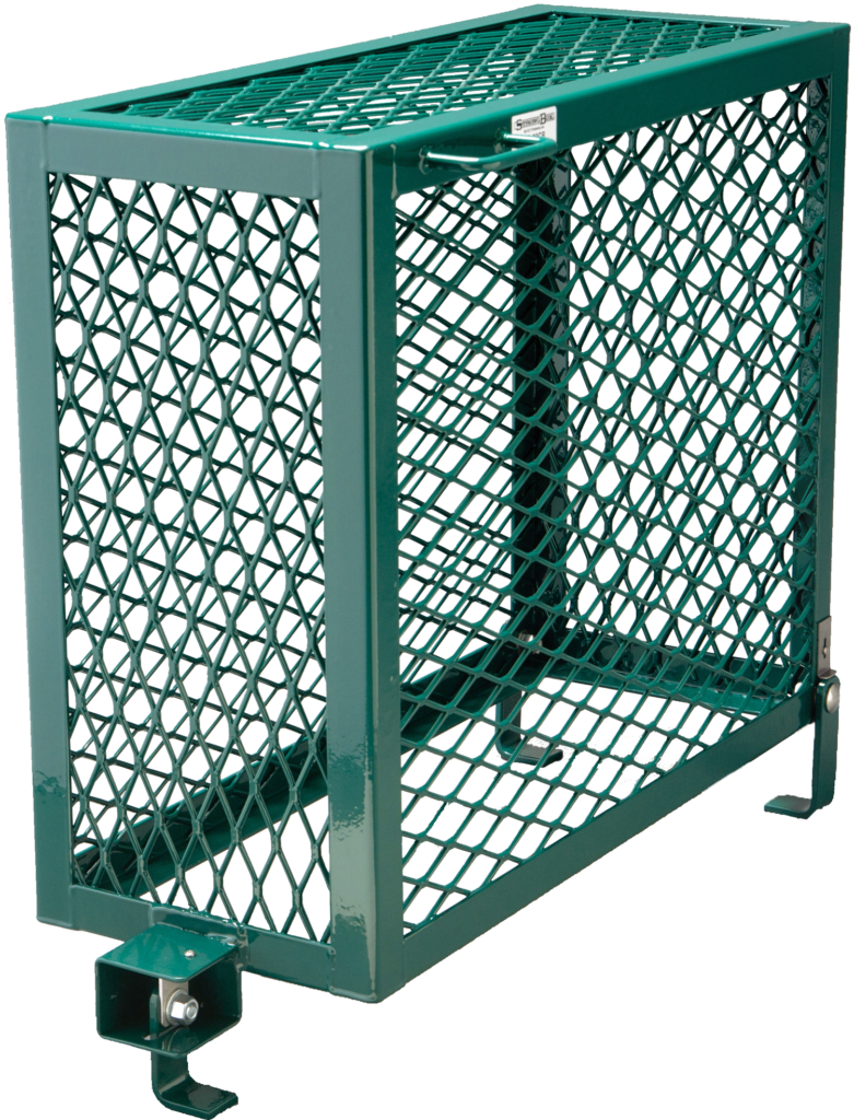 A Green Metal Cage With A Square Top
