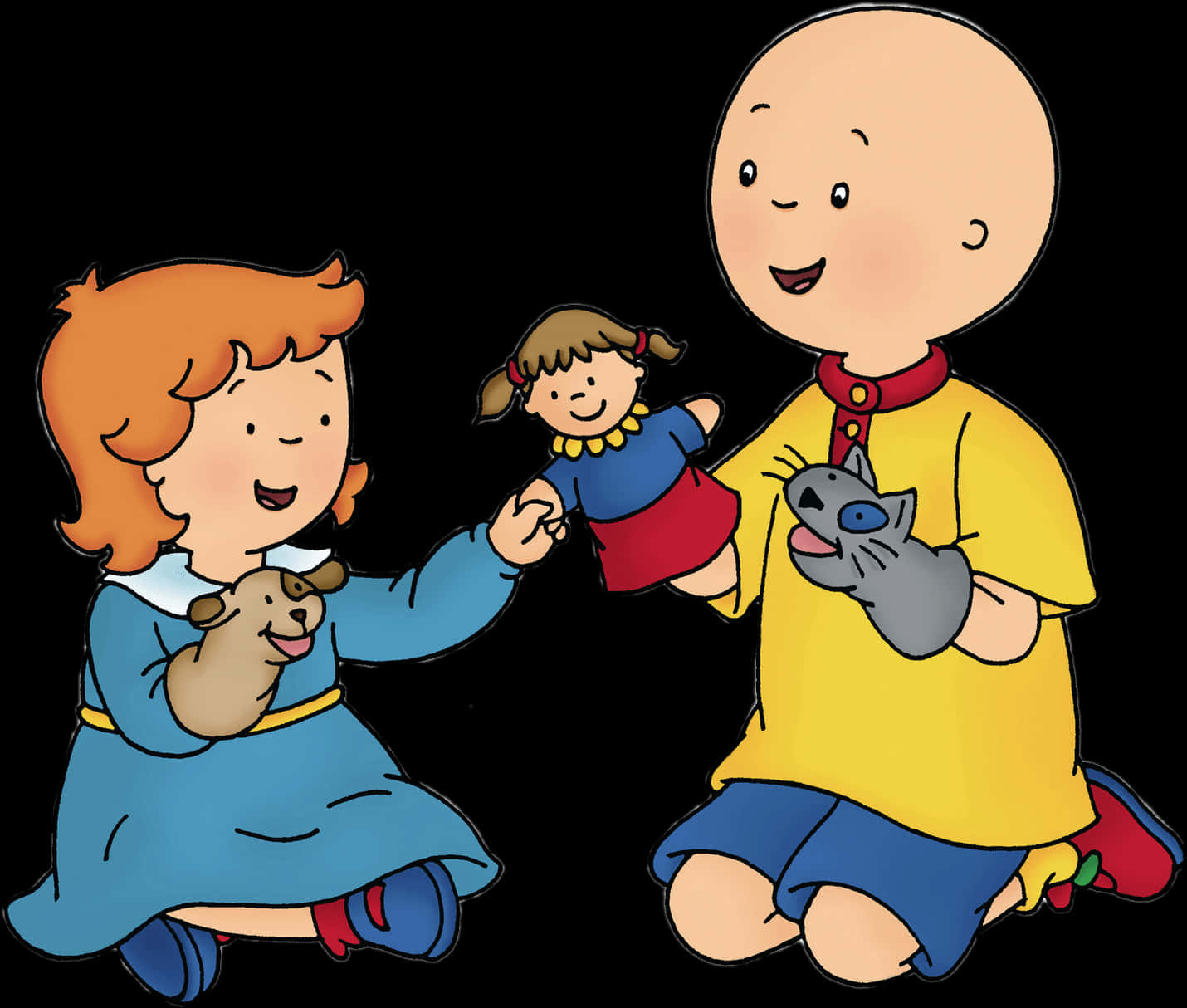 A Cartoon Of A Boy And Girl Holding Dolls