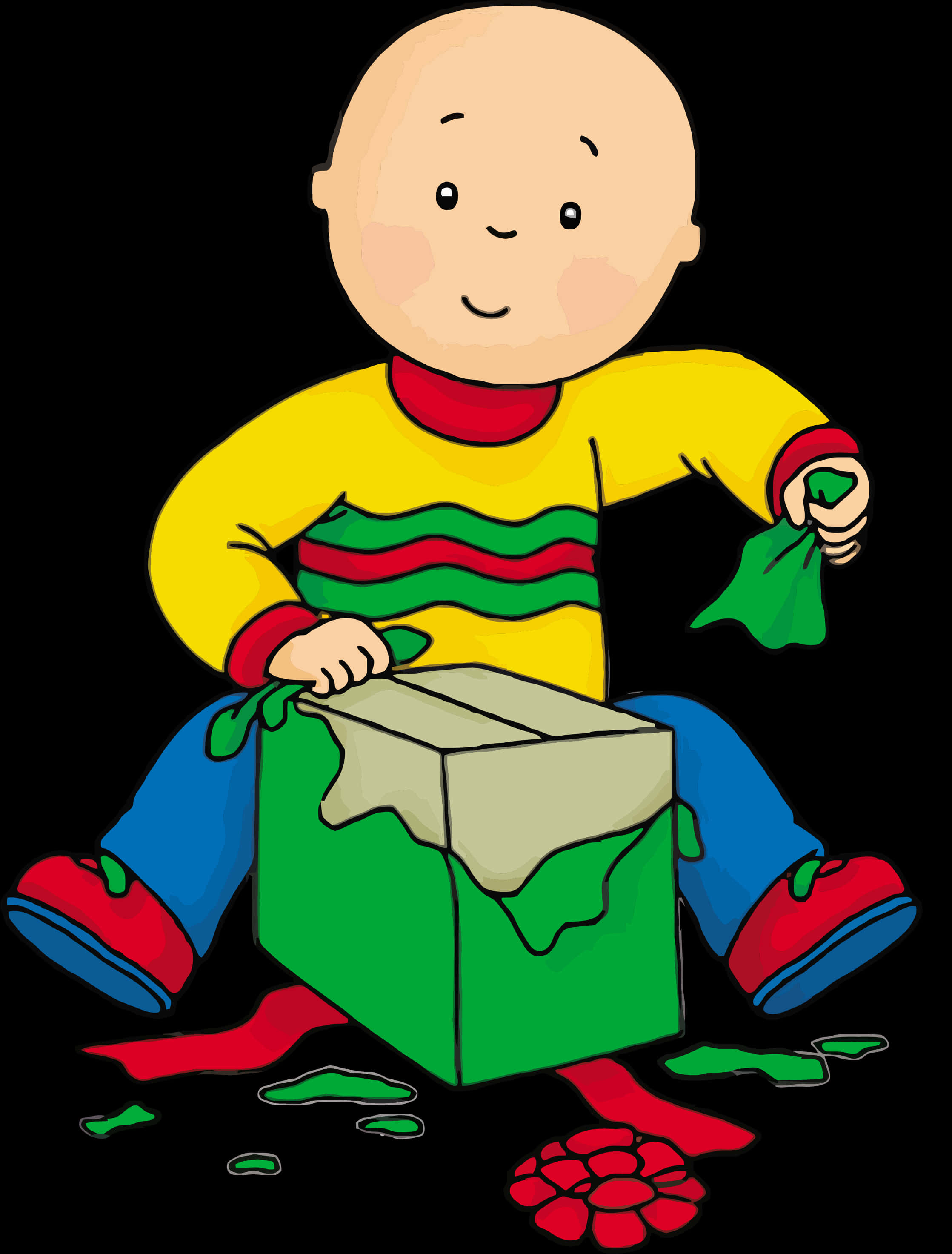 A Cartoon Of A Boy With A Box