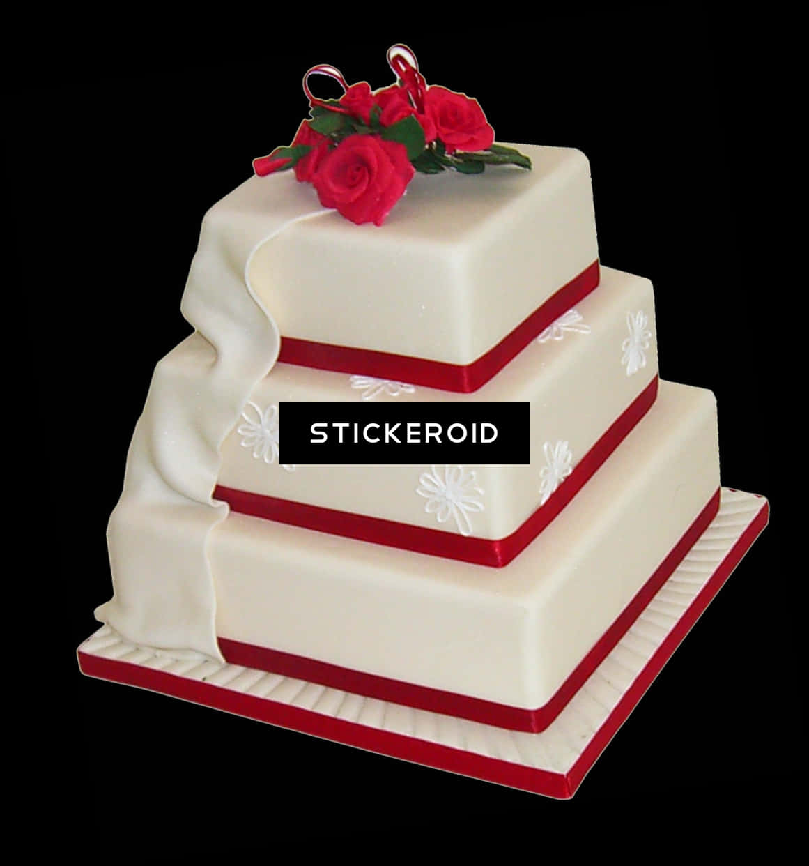 A Cake With Red Trim And Flowers