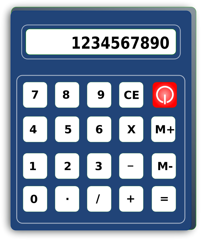 A Blue Calculator With White Buttons And Black Numbers
