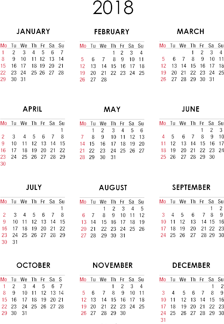 A Calendar With Red Numbers