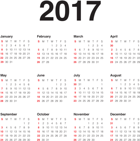A Calendar With Red Numbers