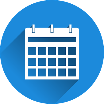 A Blue Circle With A White Calendar