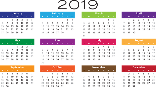 A Calendar With Different Colored Squares