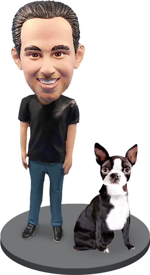 A Man With A Big Head And A Dog