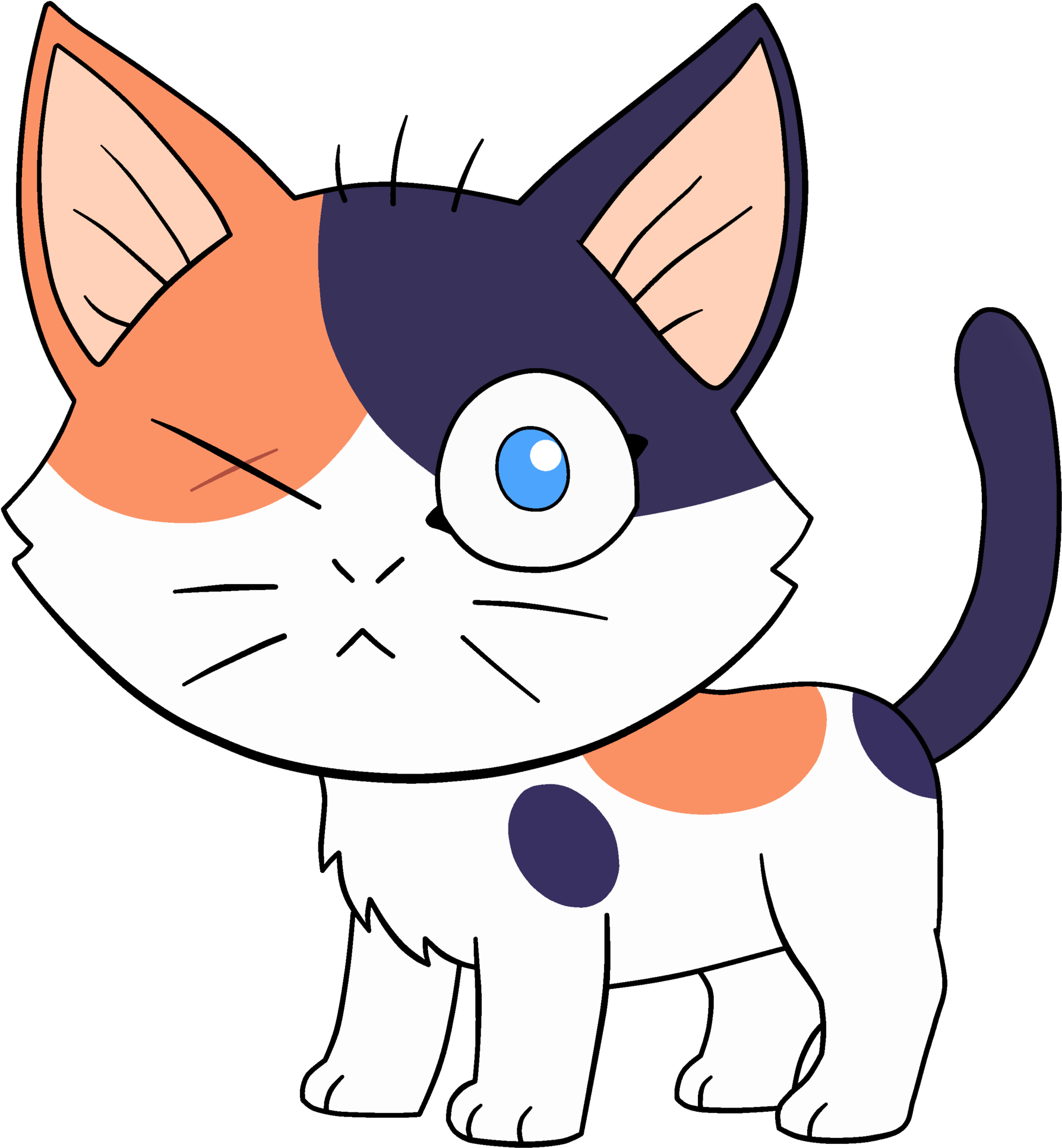 A Cartoon Cat With A Half-moon Eye