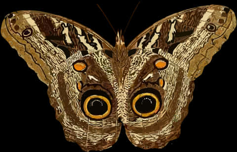 A Brown And White Butterfly With Yellow Eyes
