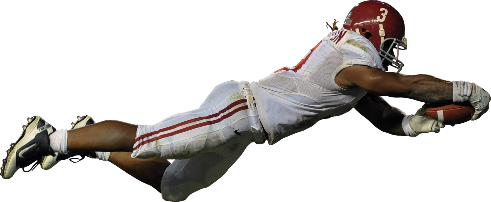 A Football Player Diving Into The Air