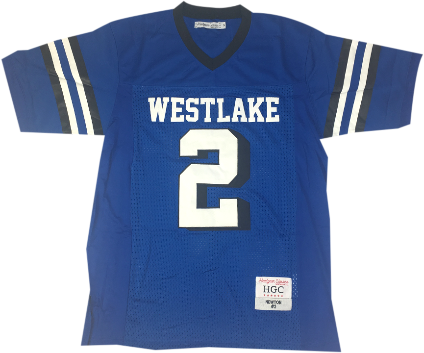 A Blue Jersey With White Text And Numbers
