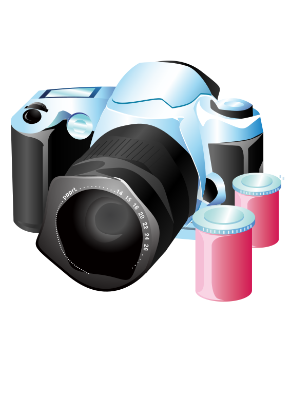A Digital Camera With A Couple Of Pink And Blue Containers