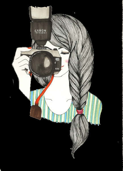 A Drawing Of A Woman With A Camera