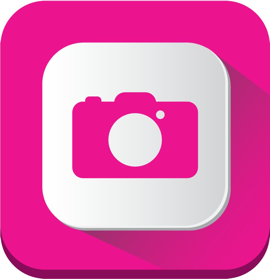A Pink And White Square With A Camera Logo