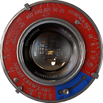A Red And Blue Circular Object With A Circular Lens