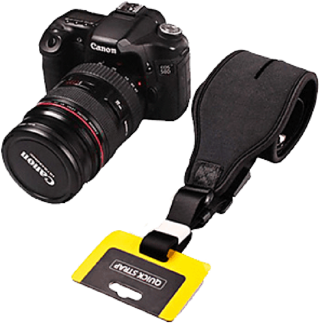 A Camera With A Strap And A Name Tag