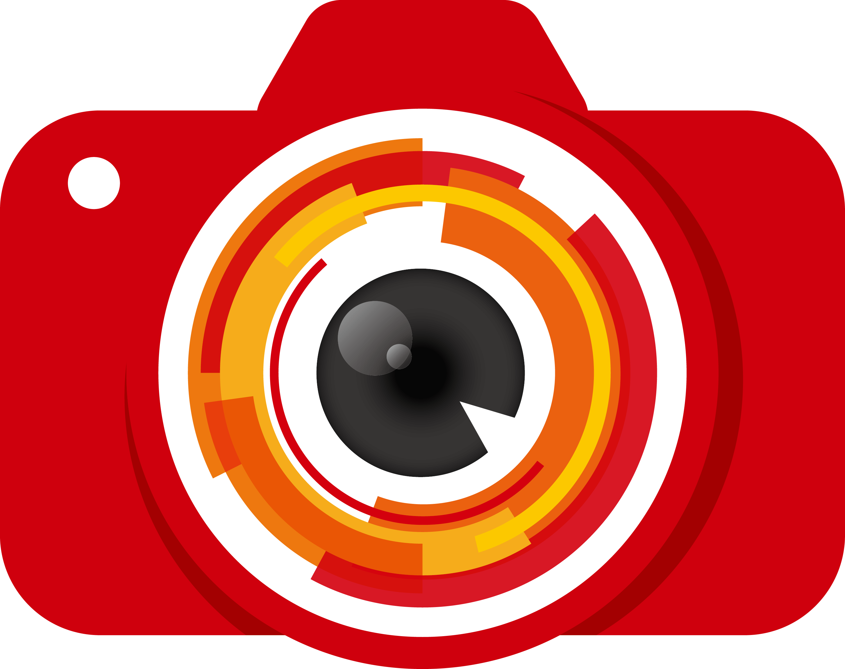 A Red Camera With A Circular Design