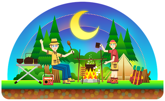 A Cartoon Of Men Camping In The Woods