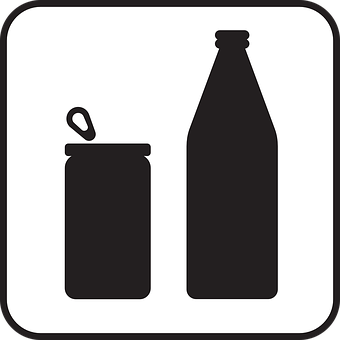 A Black And White Sign With A Can And A Bottle