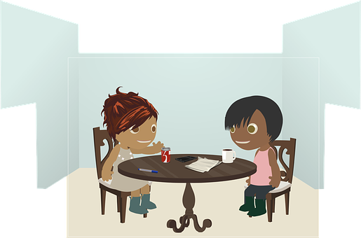 Cartoon Children Sitting At A Table