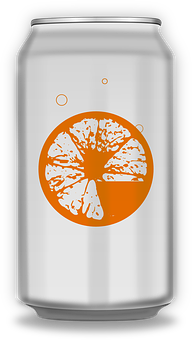 A Can Of Soda With Orange Design