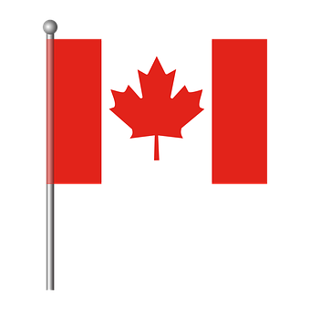 A Red And White Flag With A Leaf On It