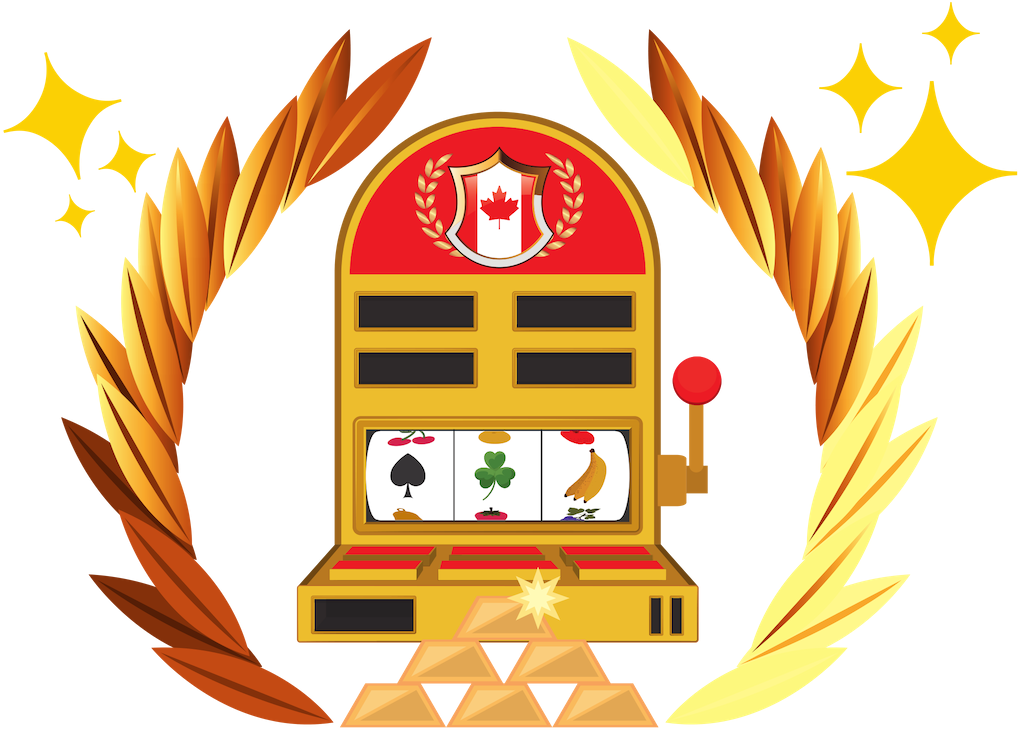 A Gold And Red Slot Machine With Gold Leaves Around It