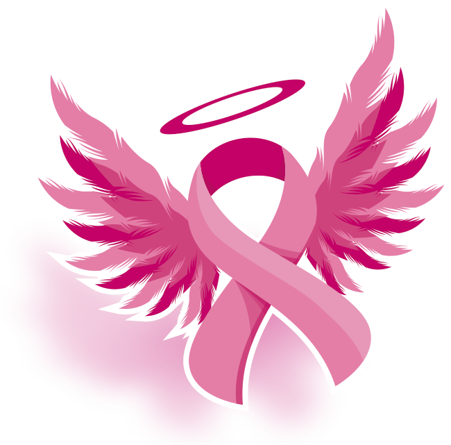 A Pink Ribbon With Wings And Halo