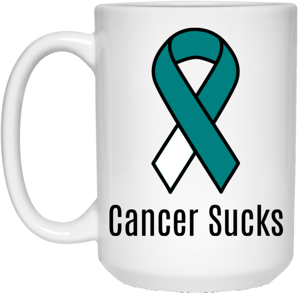 Cancer Sucks Cervical Cancer Awareness Teal/white Ribbon, Hd Png Download