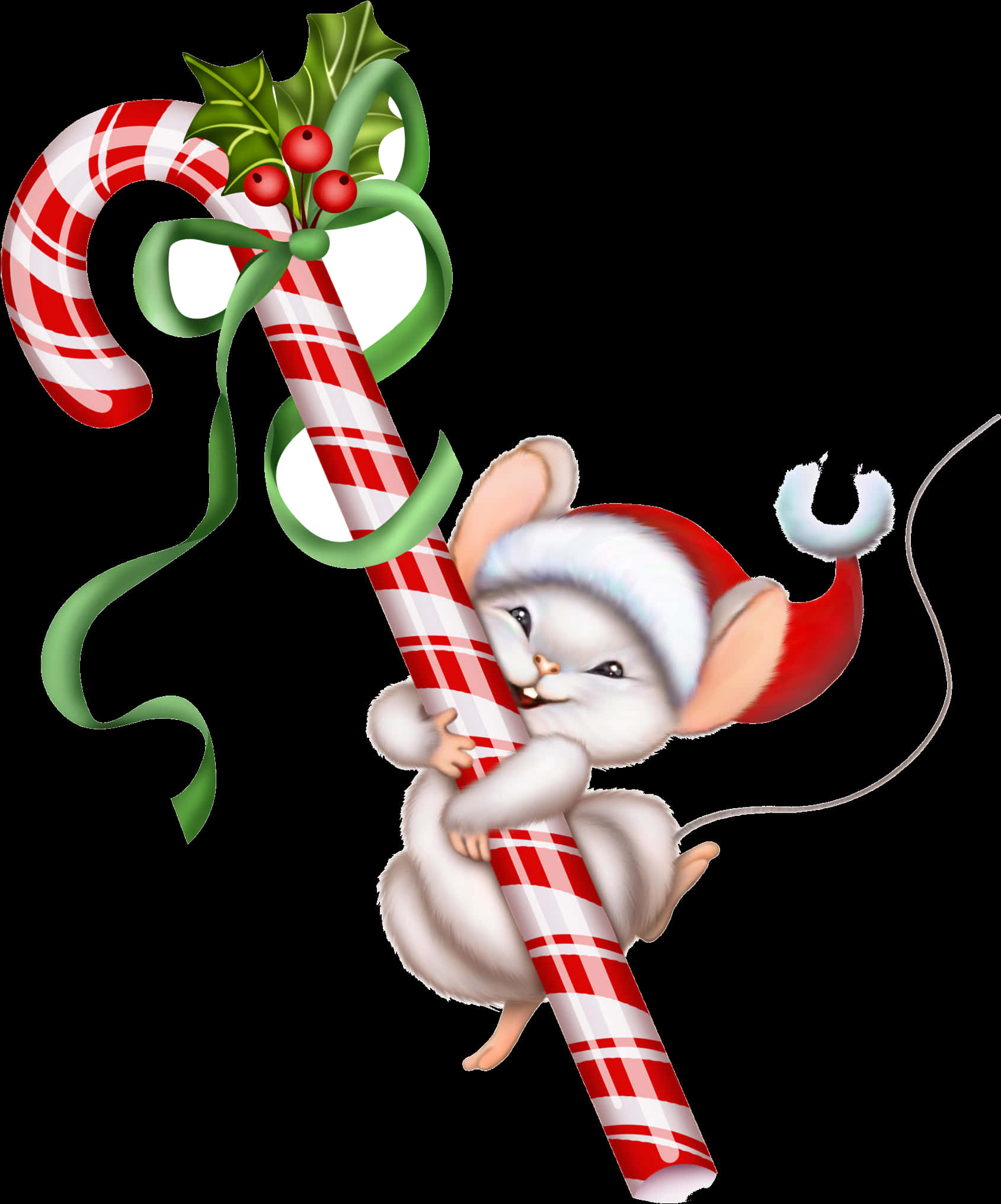 Mouse Hugging Candy Cane