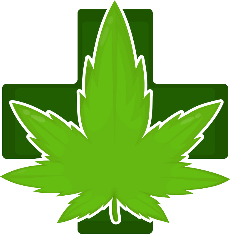 Cannabis Leaves On Green Cross