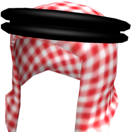 A Red And White Checkered Headdress With A Black Ring