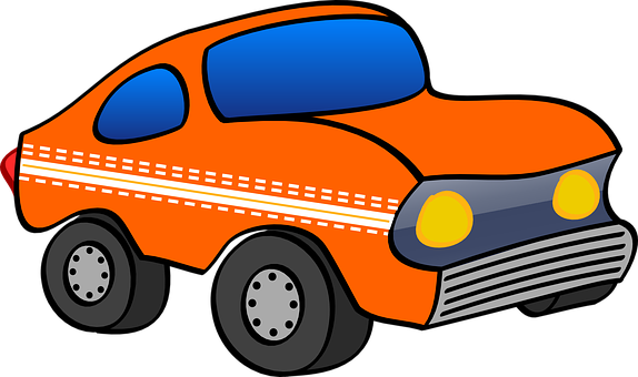 A Cartoon Orange Car With White Stripes