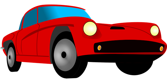 A Red Car With A Blue Roof
