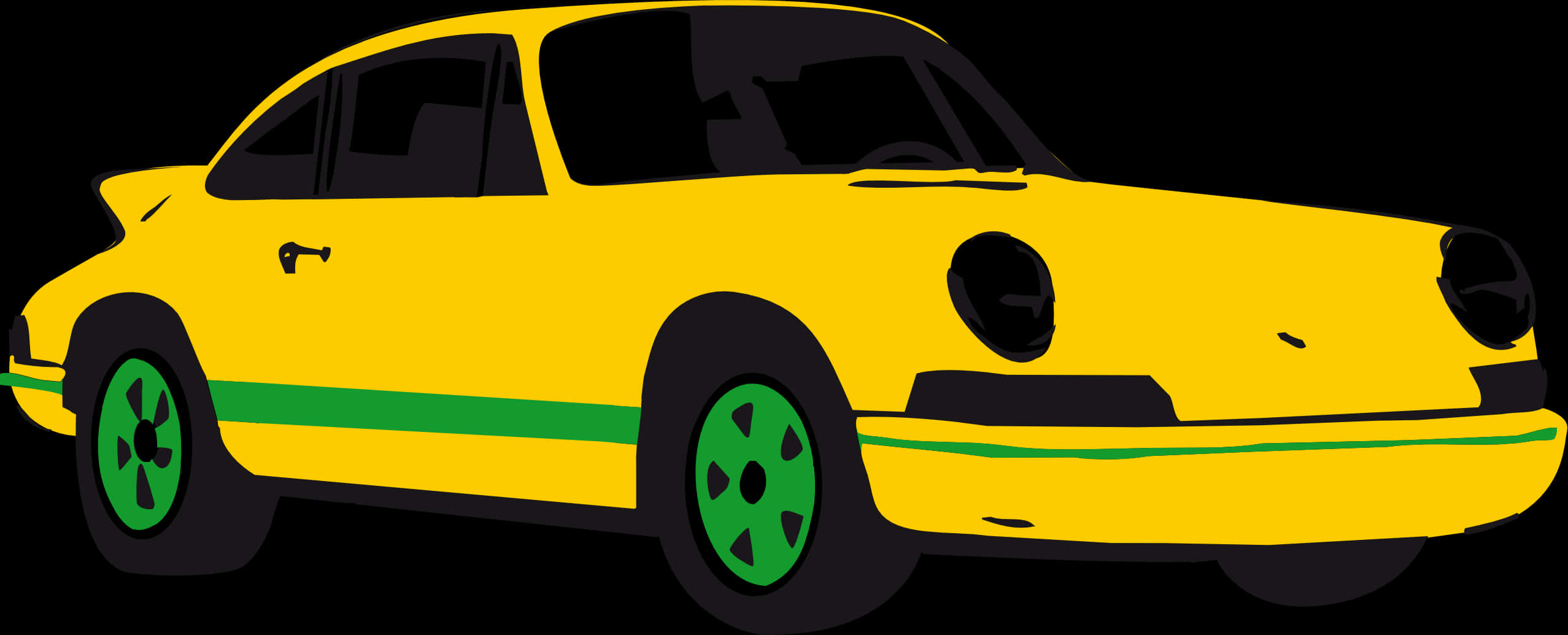 A Yellow Car With Green Rims